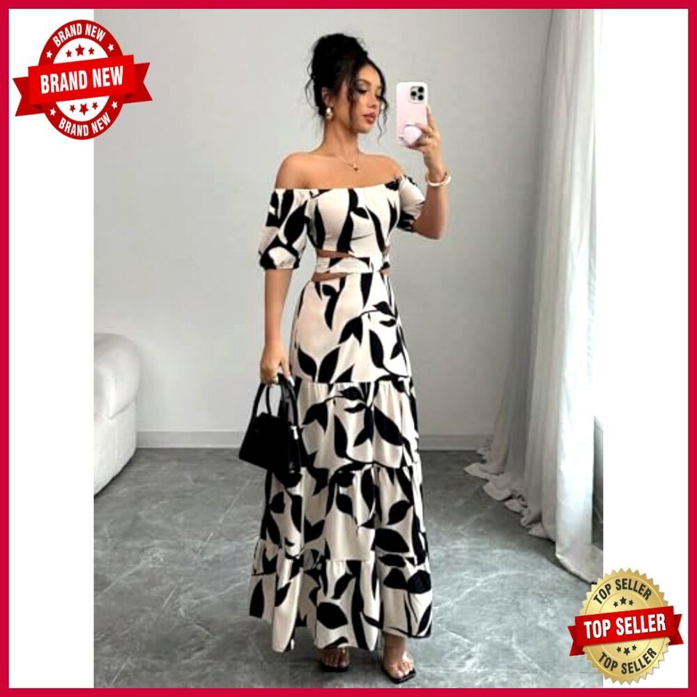 Off Shoulder Maxi Dress Cut Out Backless Ruffle Sleeve Shirred Summer Elegant - Picture 5 of 5